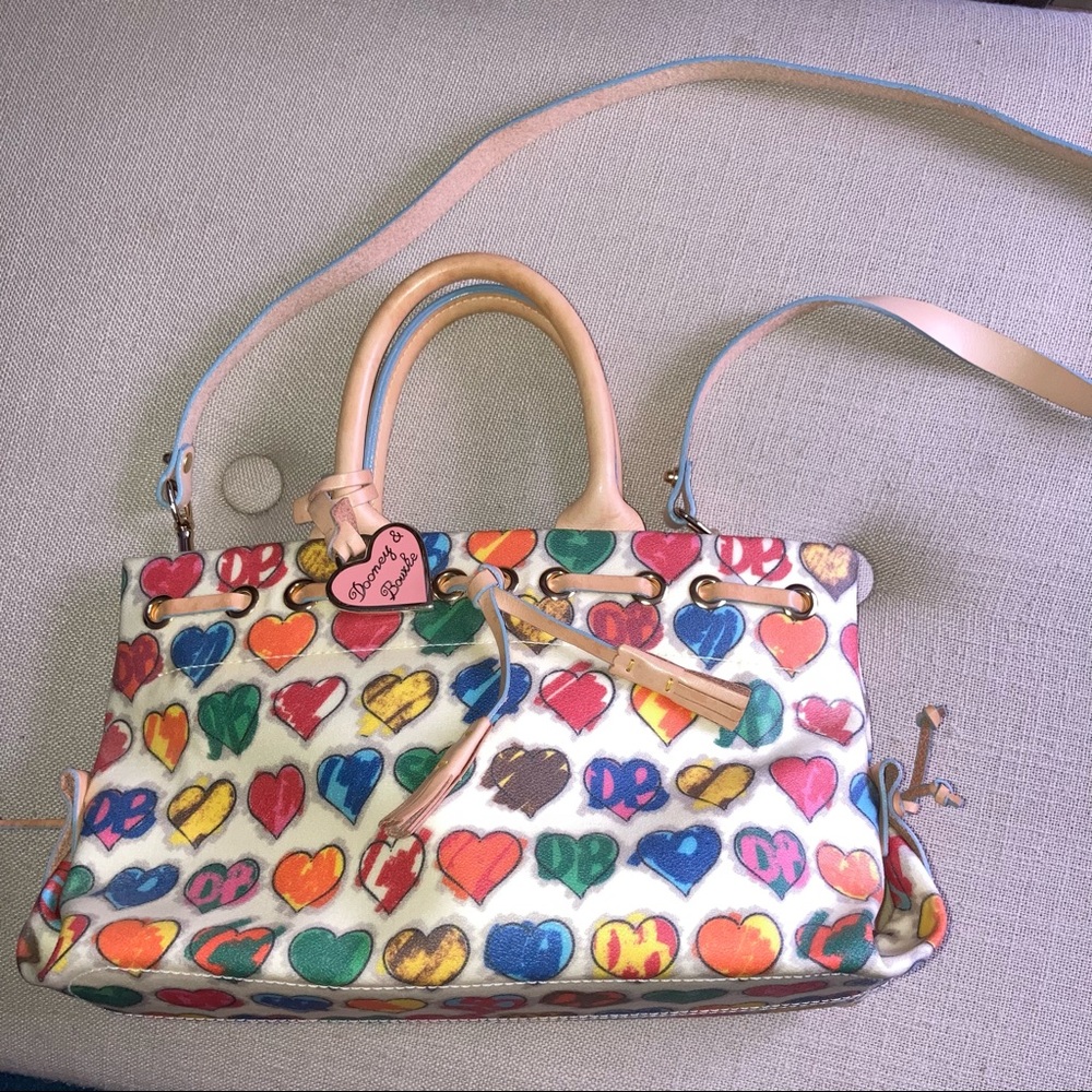 New Dooney & Bourke Tassel Tote Bag Hearts Multicolor